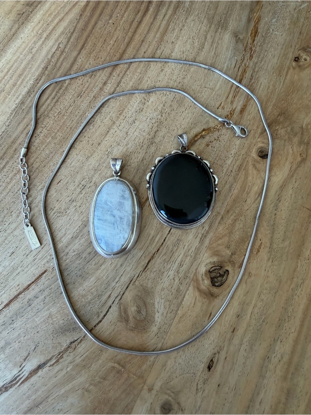 925 Sterling Silver Necklace with Two Silver Gemstone Pendants